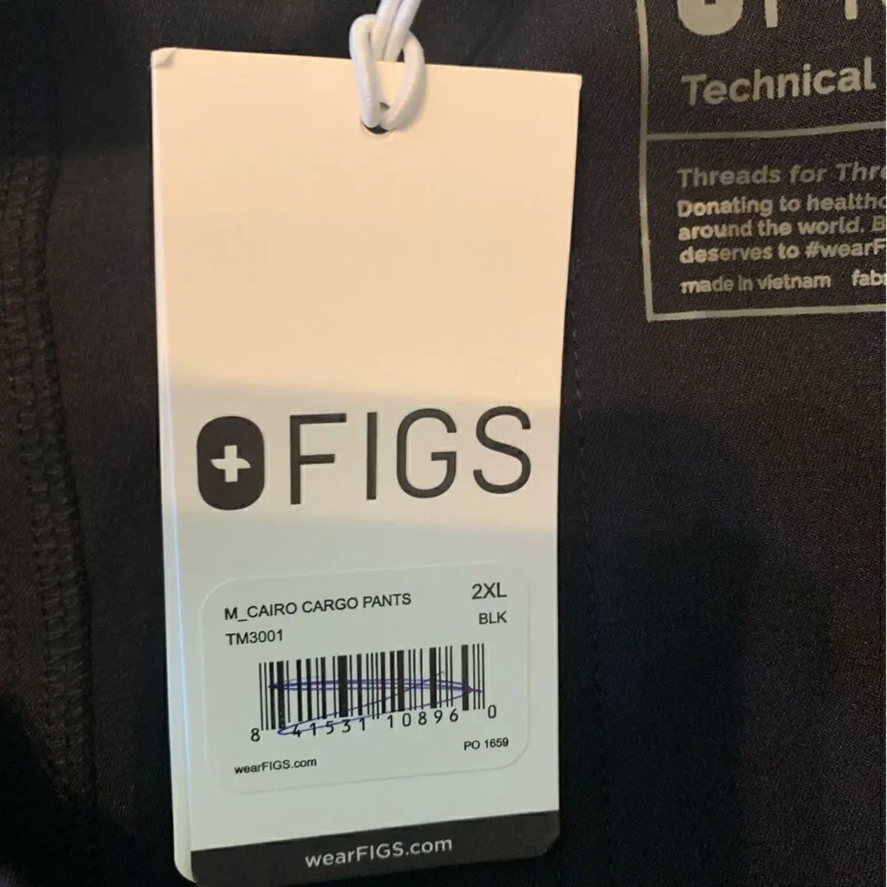 NWT Figs Cairo Cargo black Pants/scrubs size XXL‎